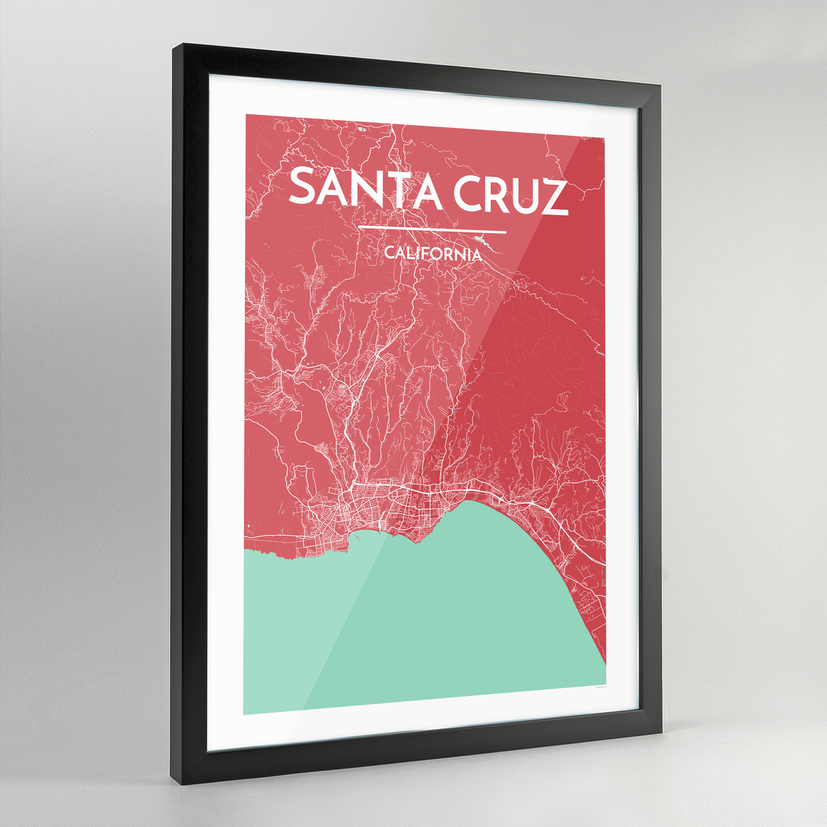 Framed Santa Cruz City Map Art Print - Point Two Design