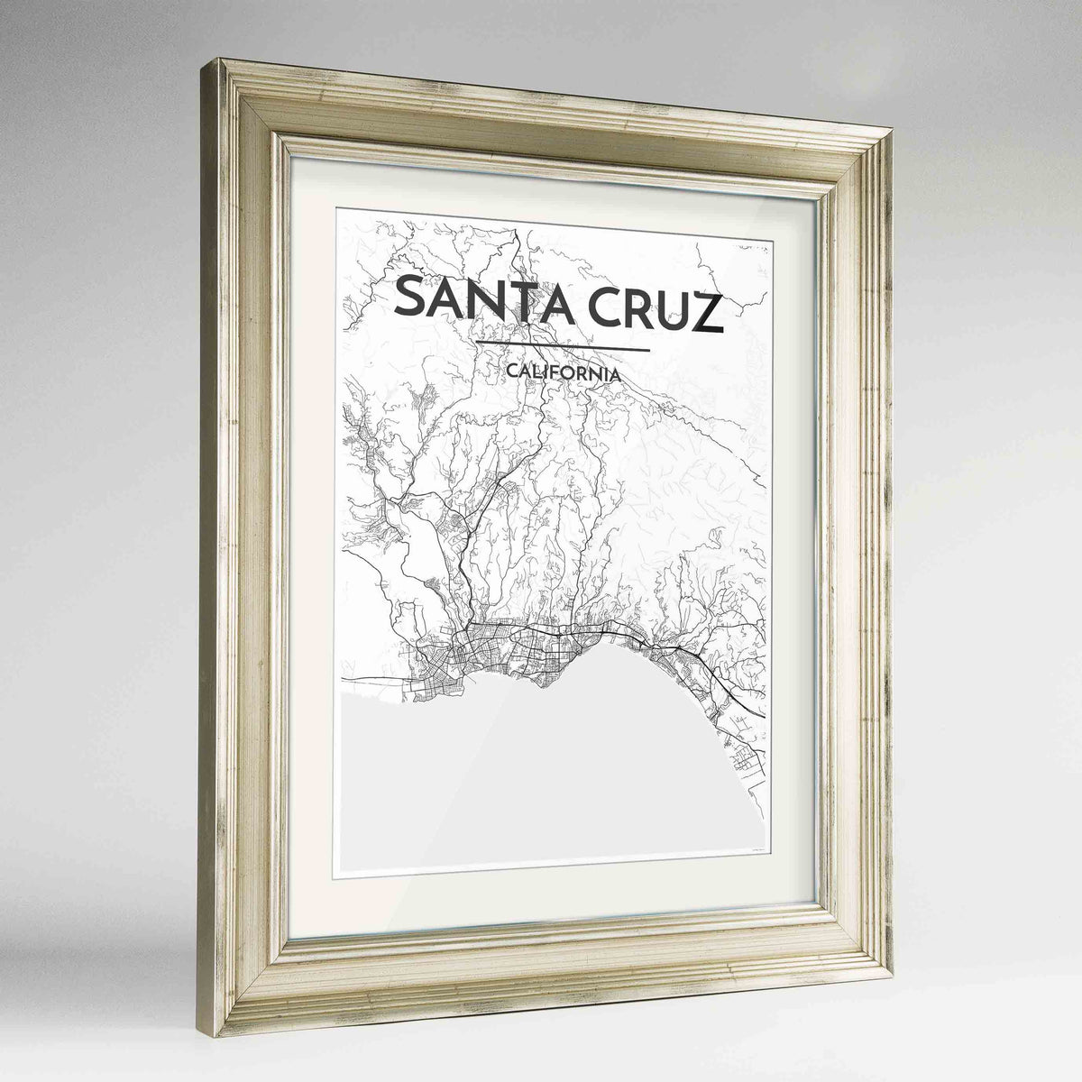 Framed Santa Cruz Map Art Print 24x36&quot; Champagne frame Point Two Design Group