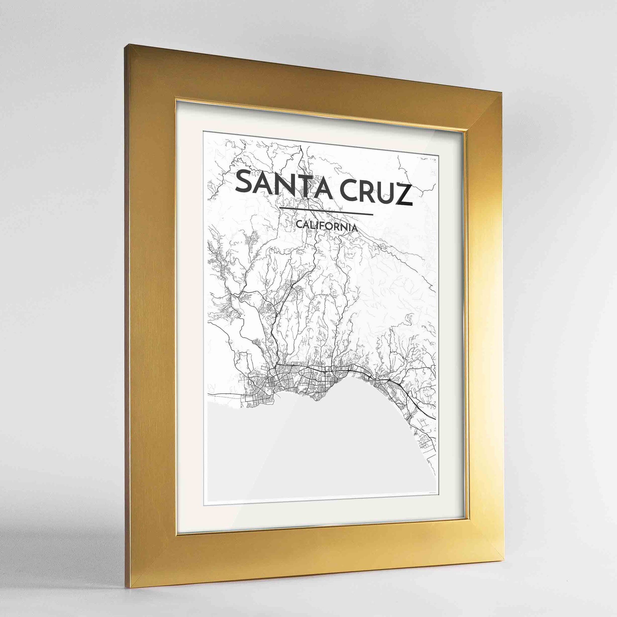 Framed Santa Cruz Map Art Print 12x18