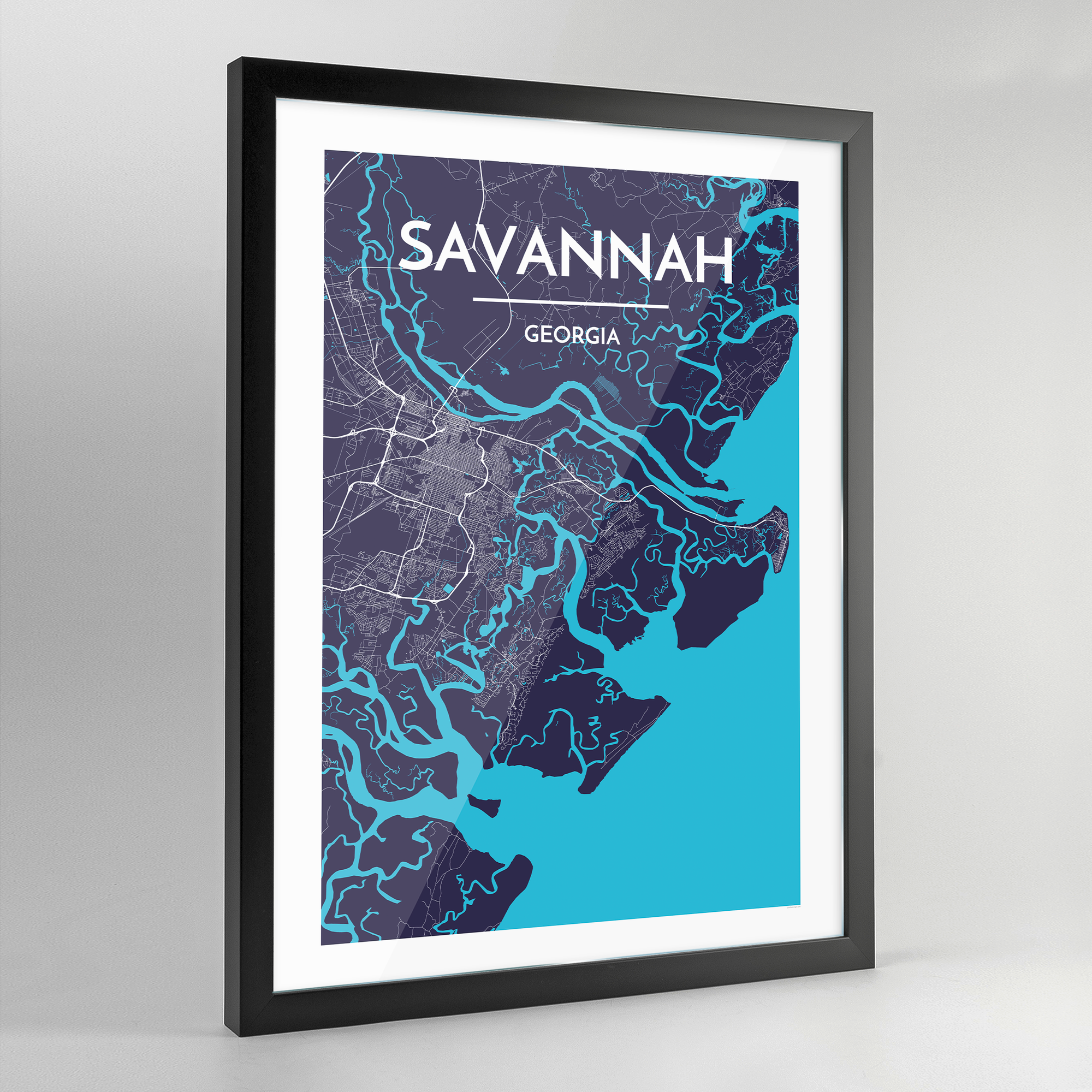Framed Savannah City Map Art Print - Point Two Design