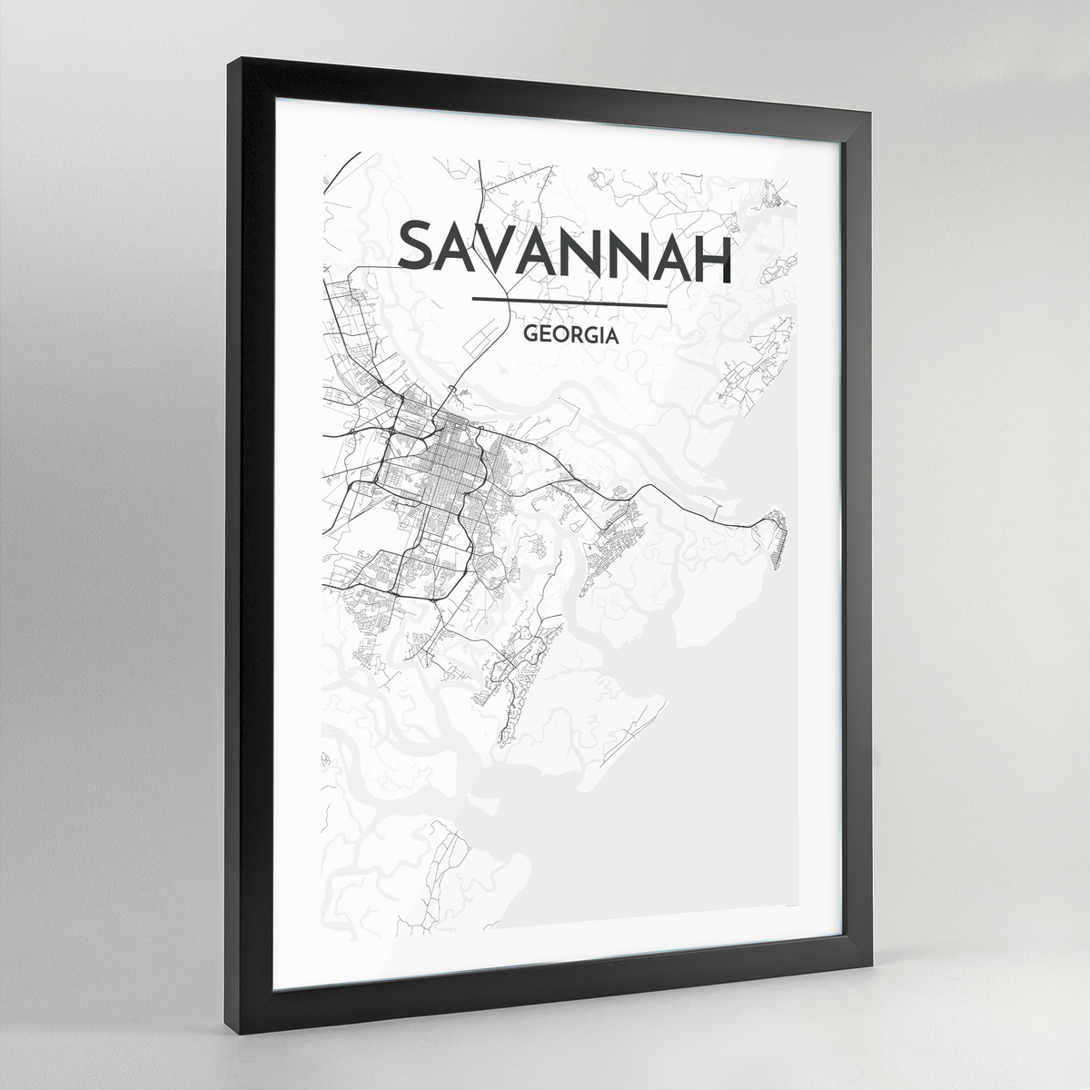 Savannah Map Art Print - Framed