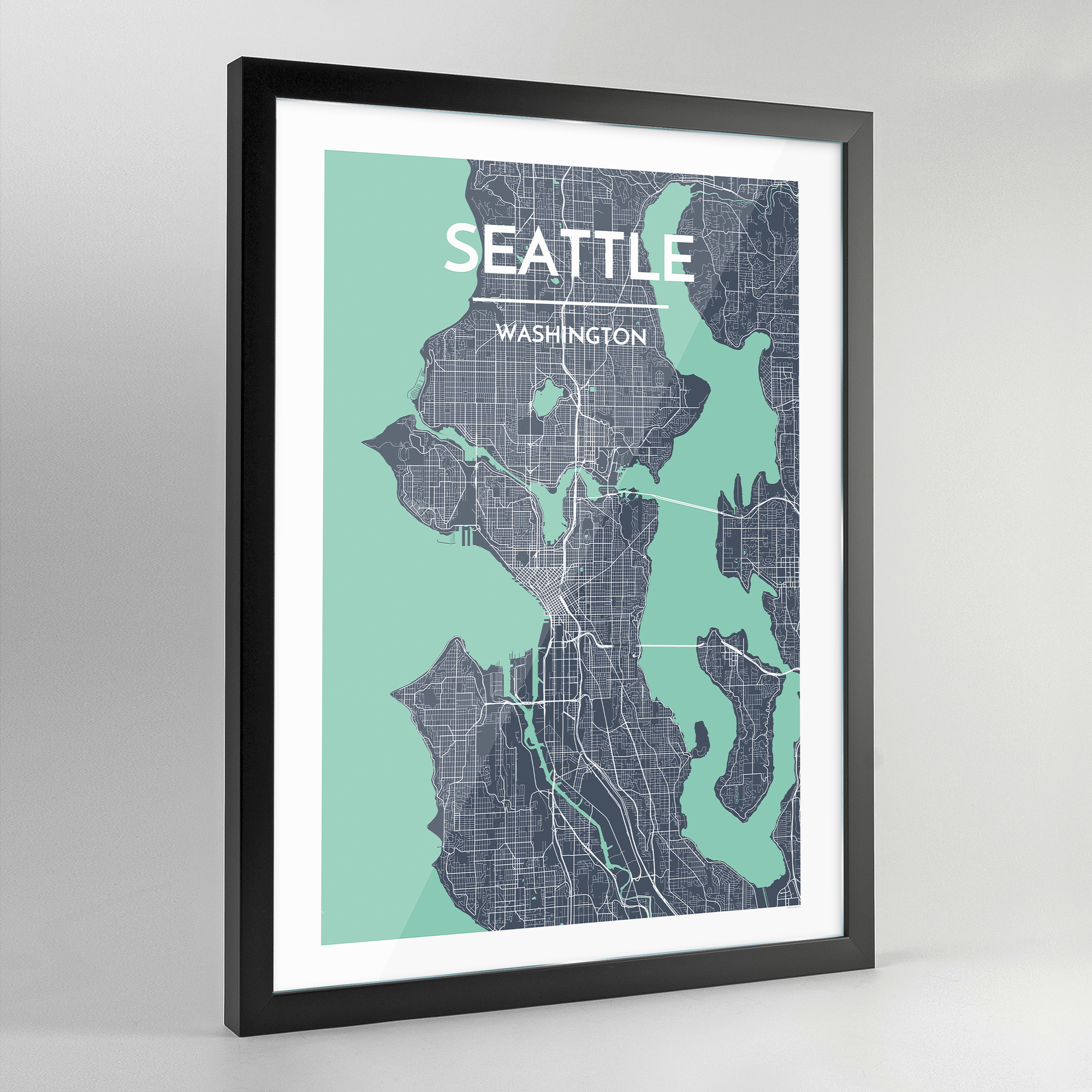 Framed Seattle City Map Art Print - Point Two Design