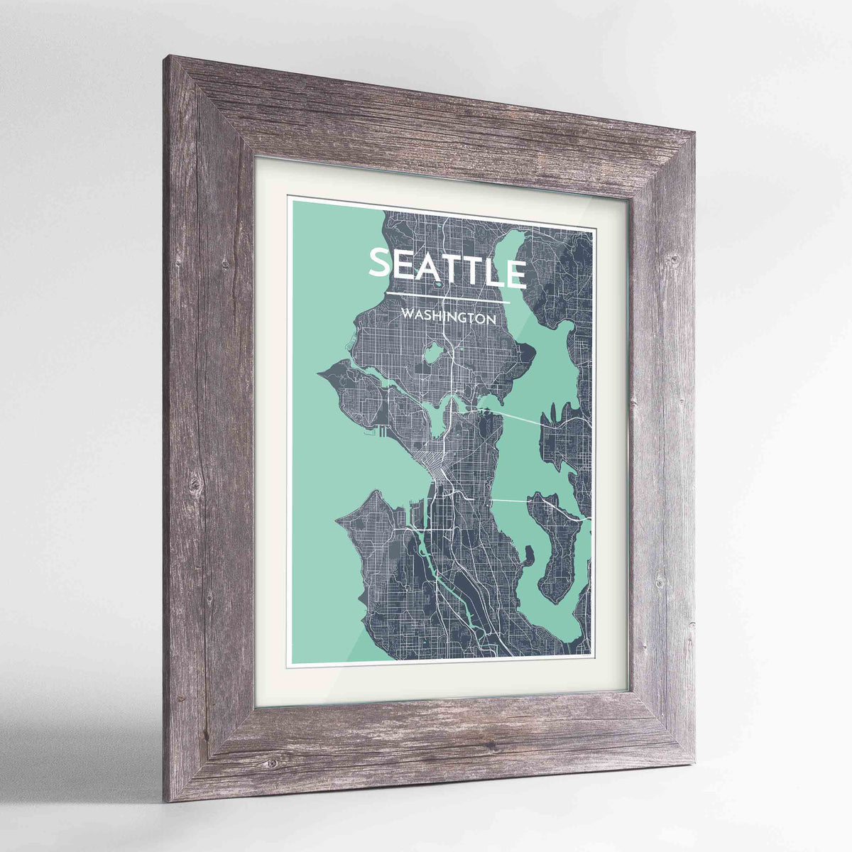 Framed Seattle Map Art Print 24x36&quot; Western Grey frame Point Two Design Group