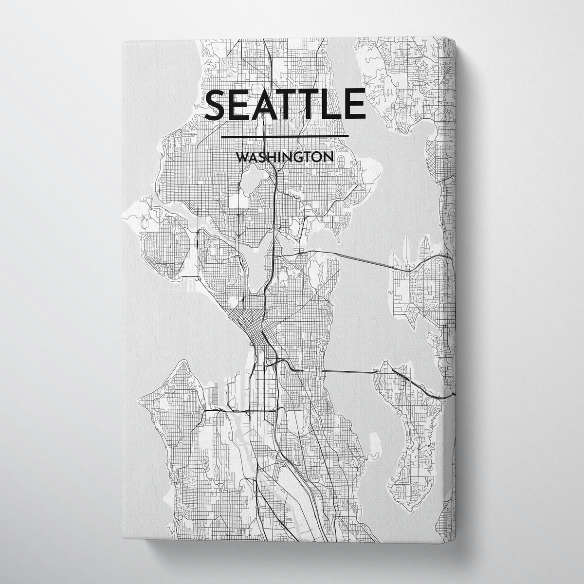 Seattle City Map Canvas Wrap - Point Two Design - Black &amp; White Print