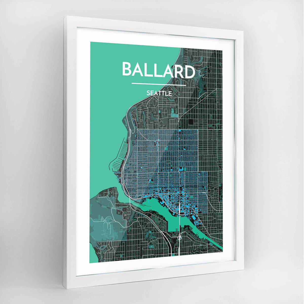 Seattle Ballard Neighbourhood Map Art Print - Framed