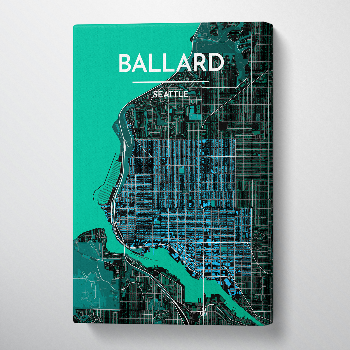 Seattle Ballard Neighbourhood City Map Canvas Wrap - Point Two Design