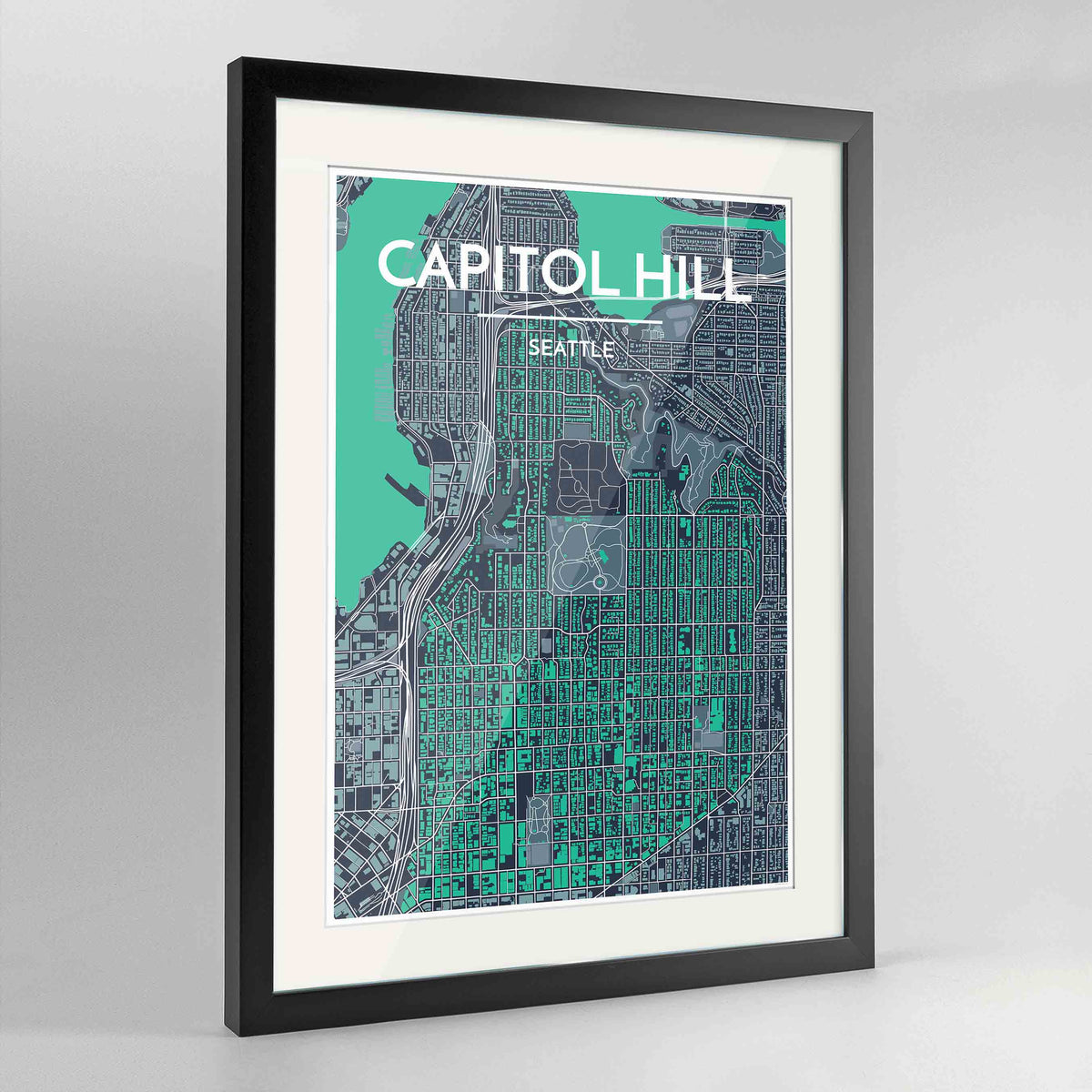 Framed Seattle Ballard Neighbourhood Map Art Print 24x36&quot; Contemporary Black frame Point Two Design Group
