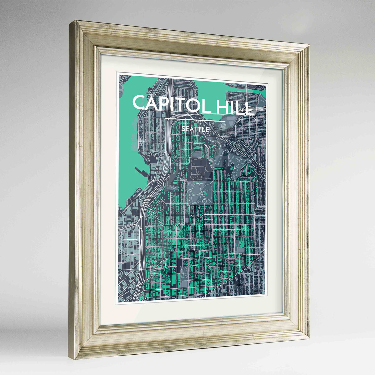 Framed Seattle Ballard Neighbourhood Map Art Print 24x36&quot; Champagne frame Point Two Design Group