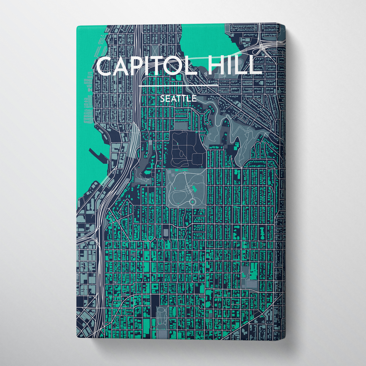 Seattle Capitol Hill Neighbourhood City Map Canvas Wrap - Point Two Design