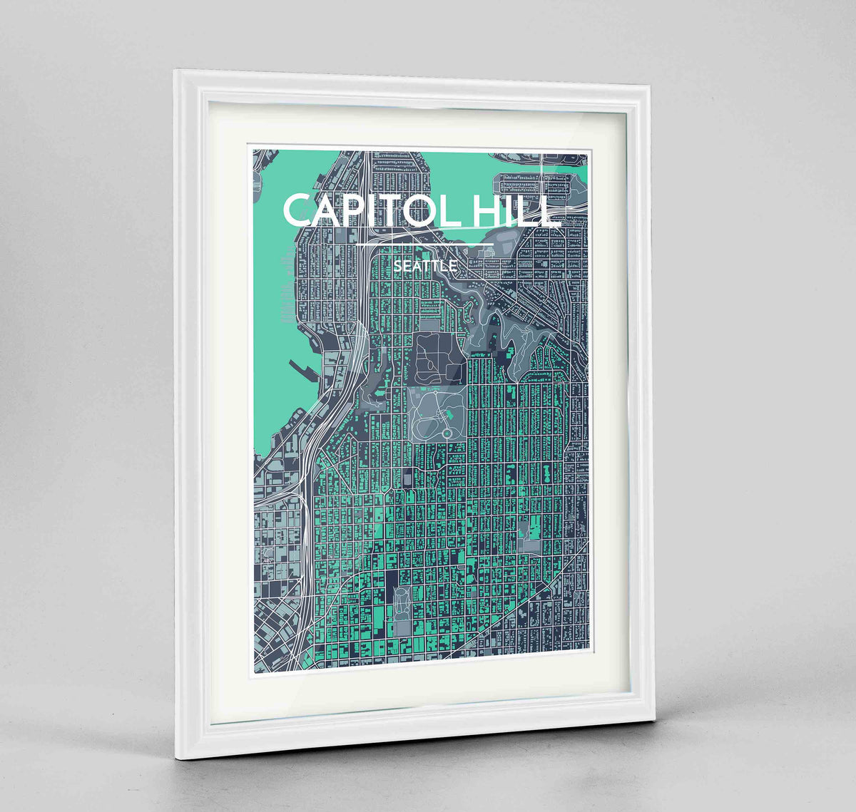 Framed Seattle Ballard Neighbourhood Map Art Print 24x36&quot; Traditional White frame Point Two Design Group