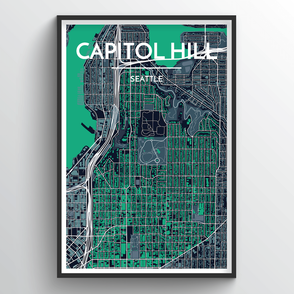 Seattle Capitol Hill Neighbourhood Map Art Print - Point Two Design