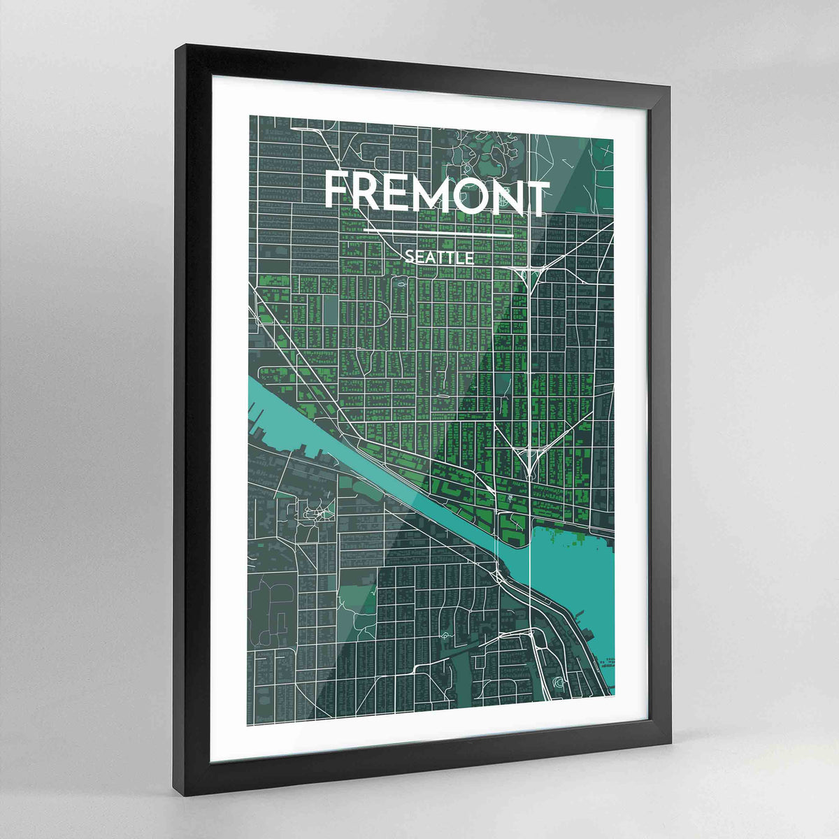 Framed Seattle Fremont Neighbourhood City Map Art Print - Point Two Design