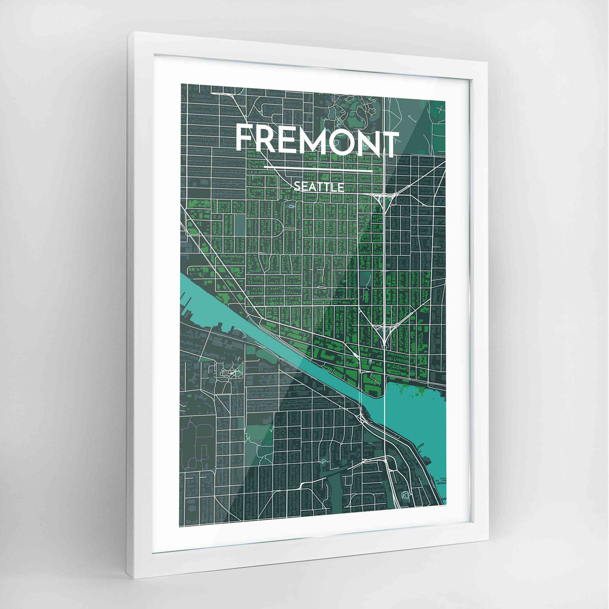 Seattle Fremont Neighbourhood Map Art Print - Framed