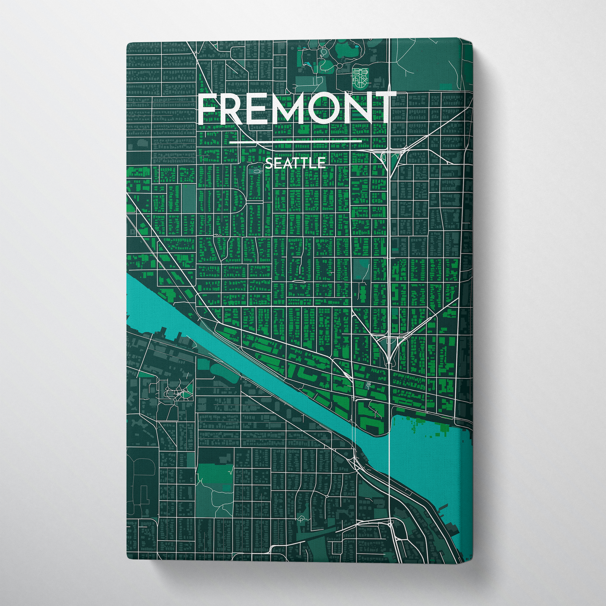 Seattle Fremont Neighbourhood Map Art - Canvas Wrap - Point Two Design