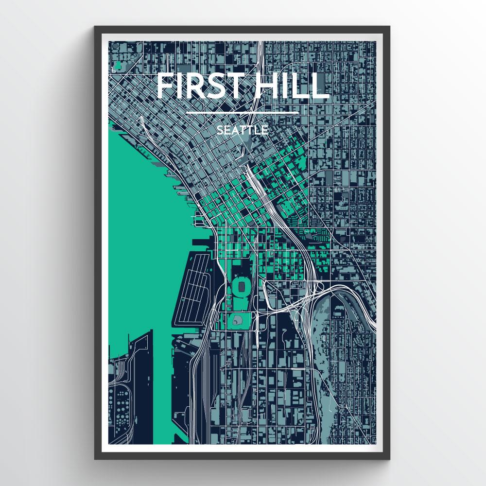 Seattle First Hill Neighbourhood Map Art Print - Point Two Design