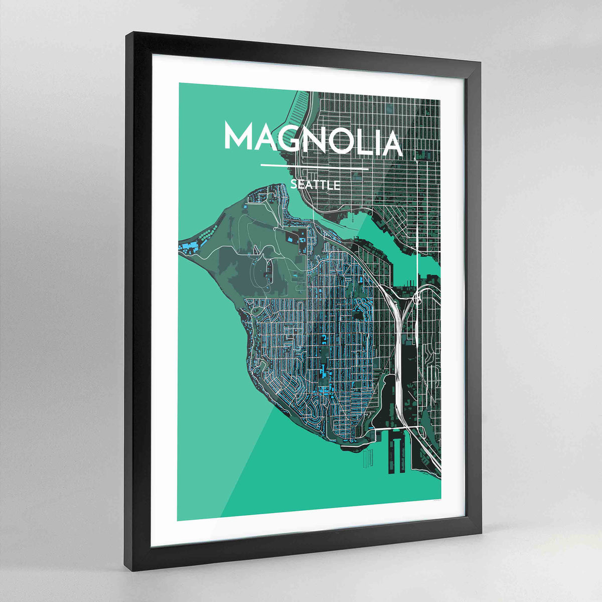 Framed Seattle Magnolia Neighbourhood City Map Art Print - Point Two Design