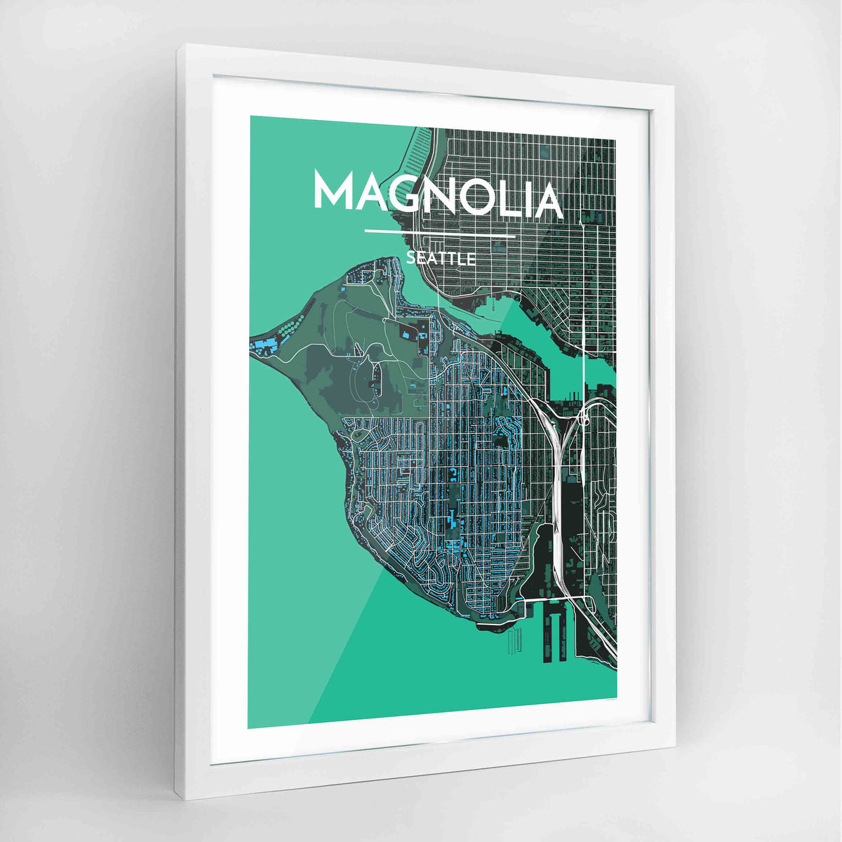 Seattle Magnolia Neighbourhood Map Art Print - Framed