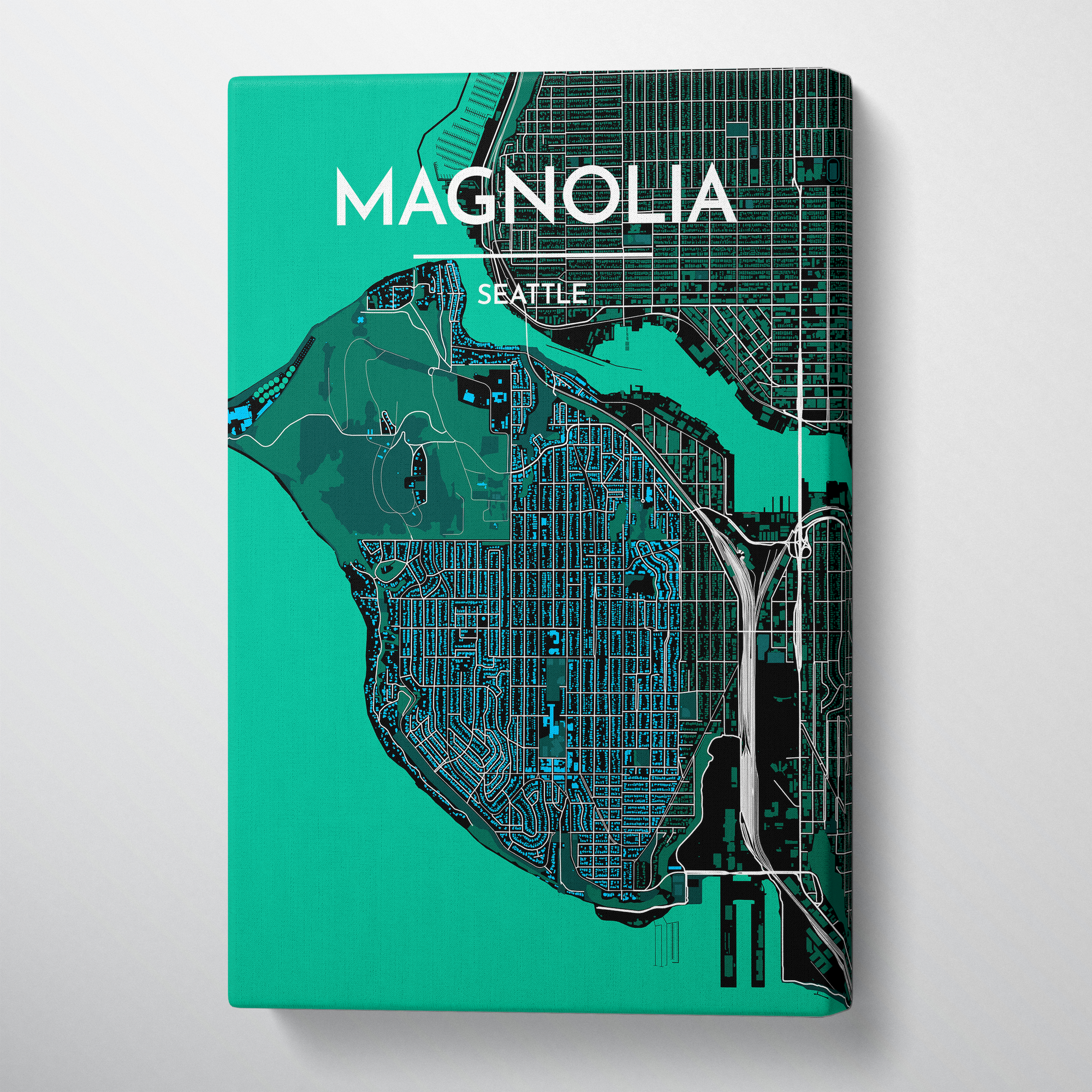 Seattle Magnolia Neighbourhood City Map Canvas Wrap - Point Two Design