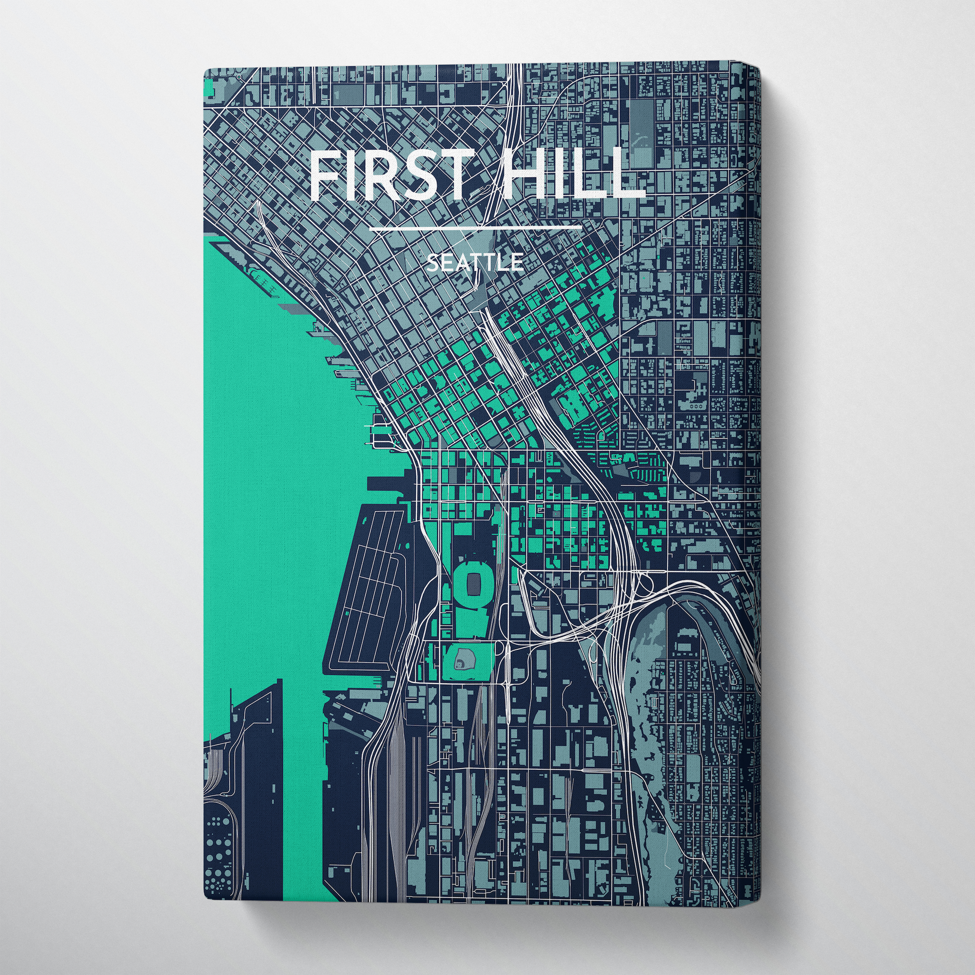 Seattle First Hill Neighbourhood City Map Canvas Wrap - Point Two Design