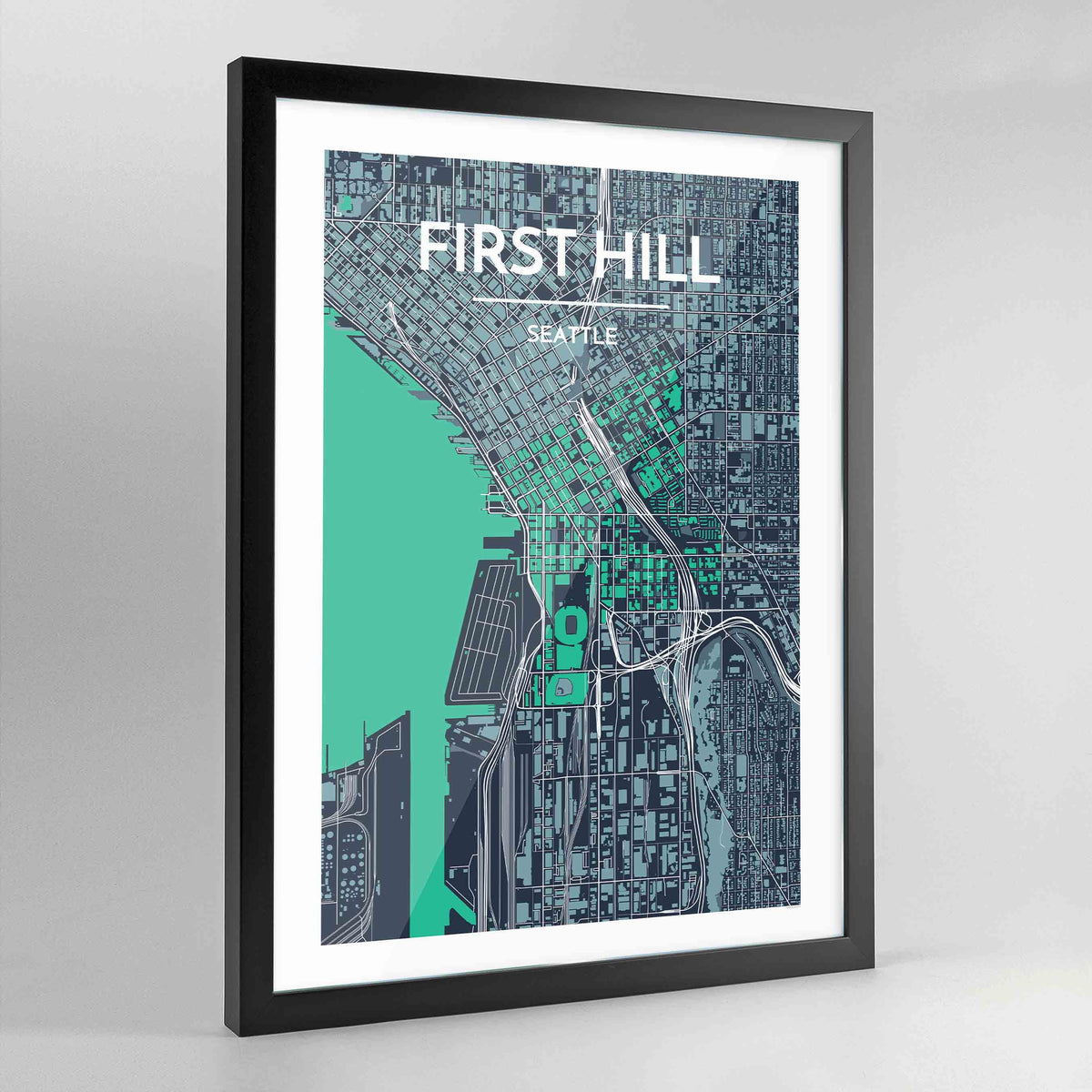 Framed Seattle First Hill Neighbourhood City Map Art Print - Point Two Design