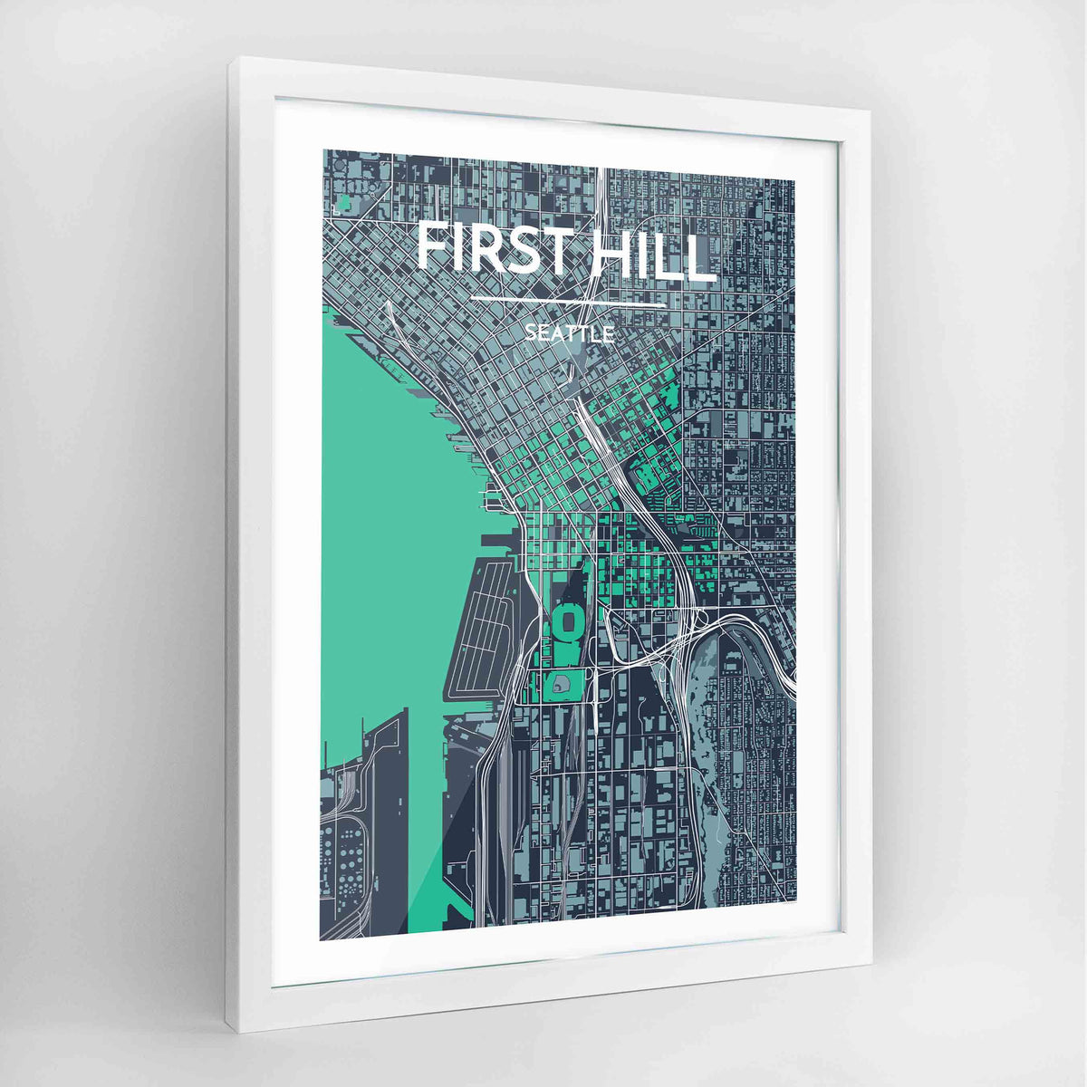 Seattle First Hill Neighbourhood Map Art Print - Framed