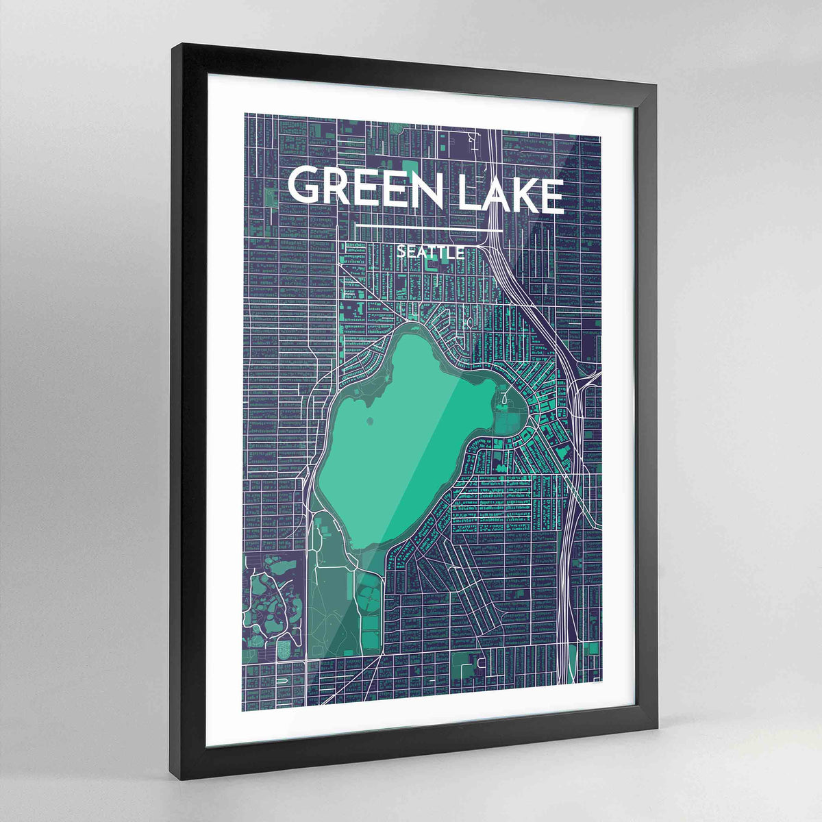 Framed Seattle Green Lake Neighbourhood City Map Art Print - Point Two Design