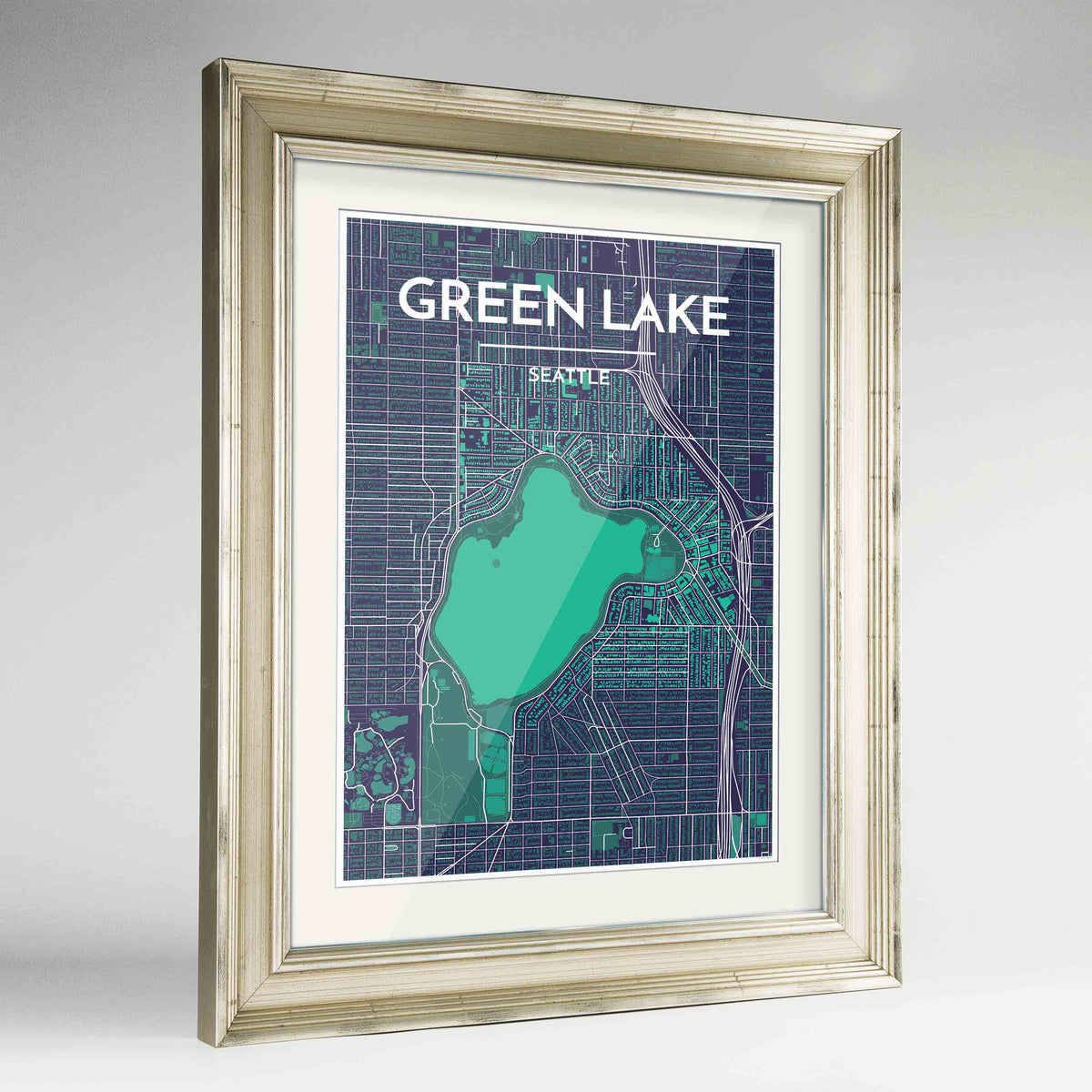 Framed Seattle First Hill Neighbourhood Map Art Print 24x36&quot; Champagne frame Point Two Design Group