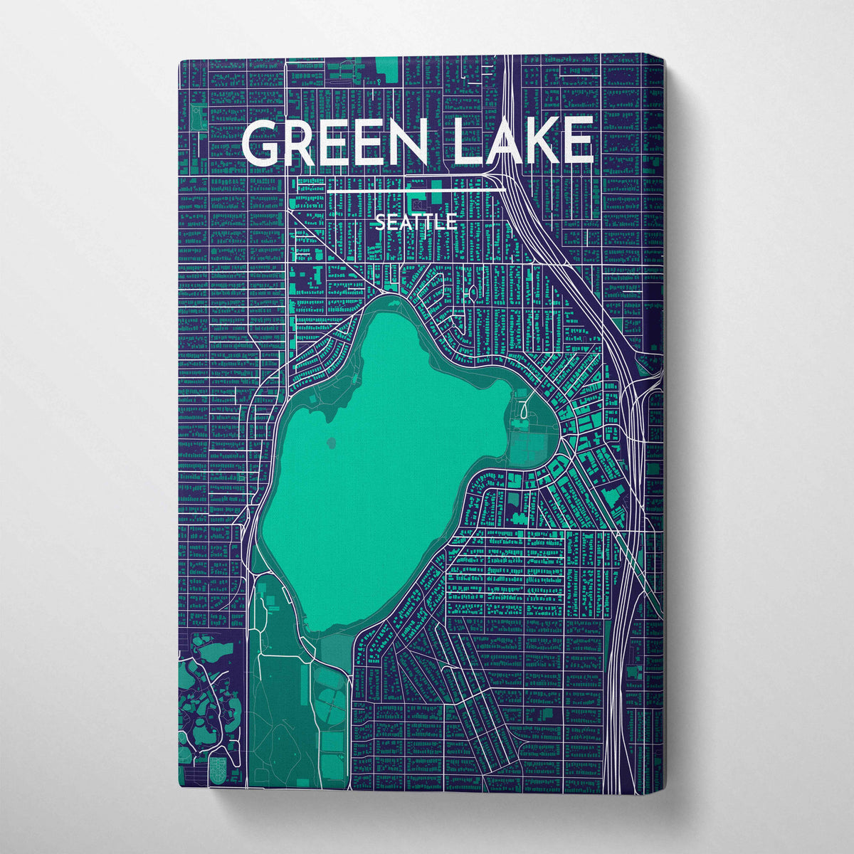 Seattle Green Lake Neighbourhood Map Art - Canvas Wrap