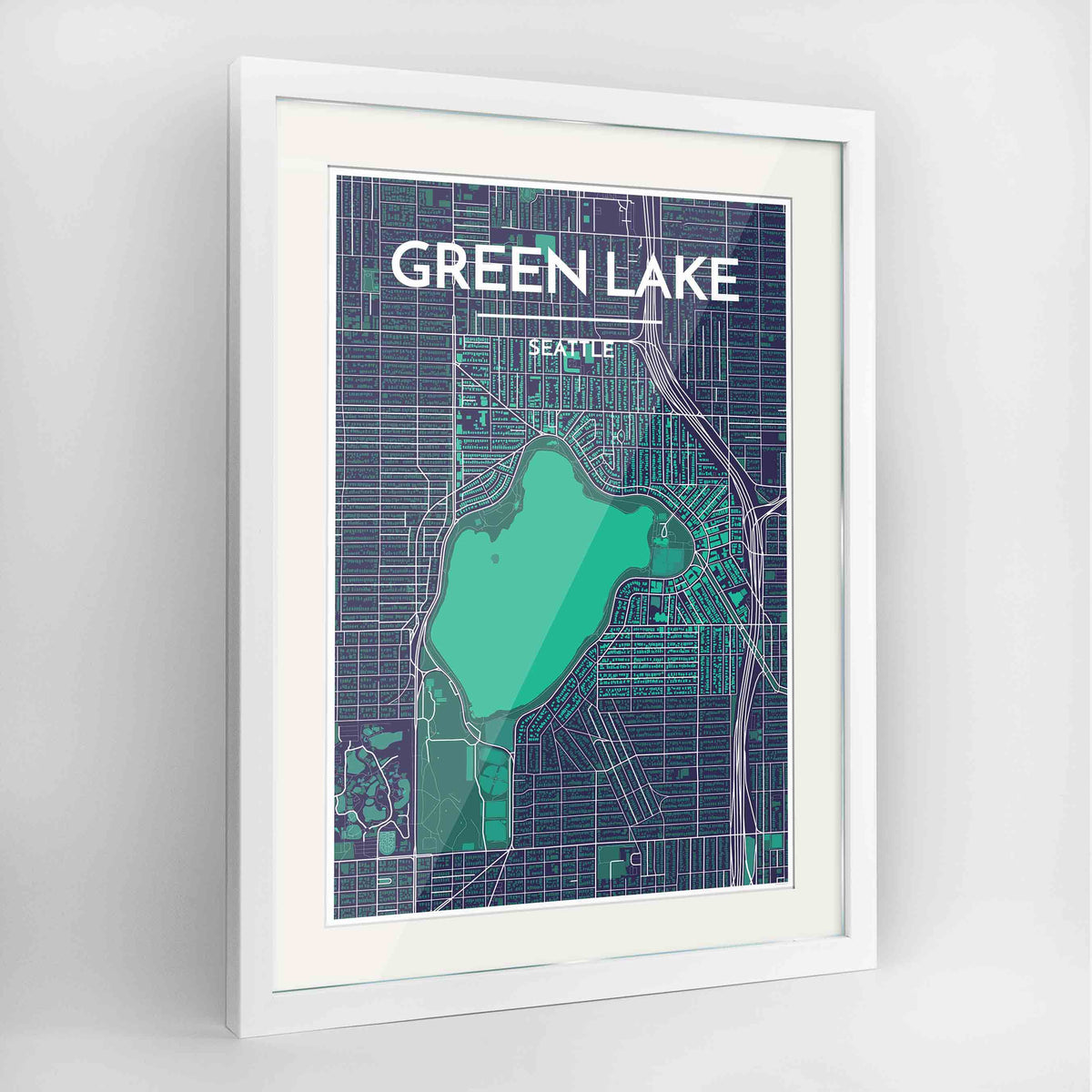 Framed Seattle First Hill Neighbourhood Map Art Print 24x36&quot; Contemporary White frame Point Two Design Group