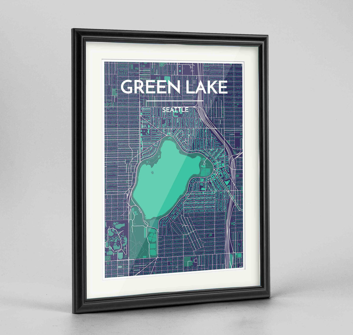 Framed Seattle First Hill Neighbourhood Map Art Print 24x36&quot; Traditional Black frame Point Two Design Group