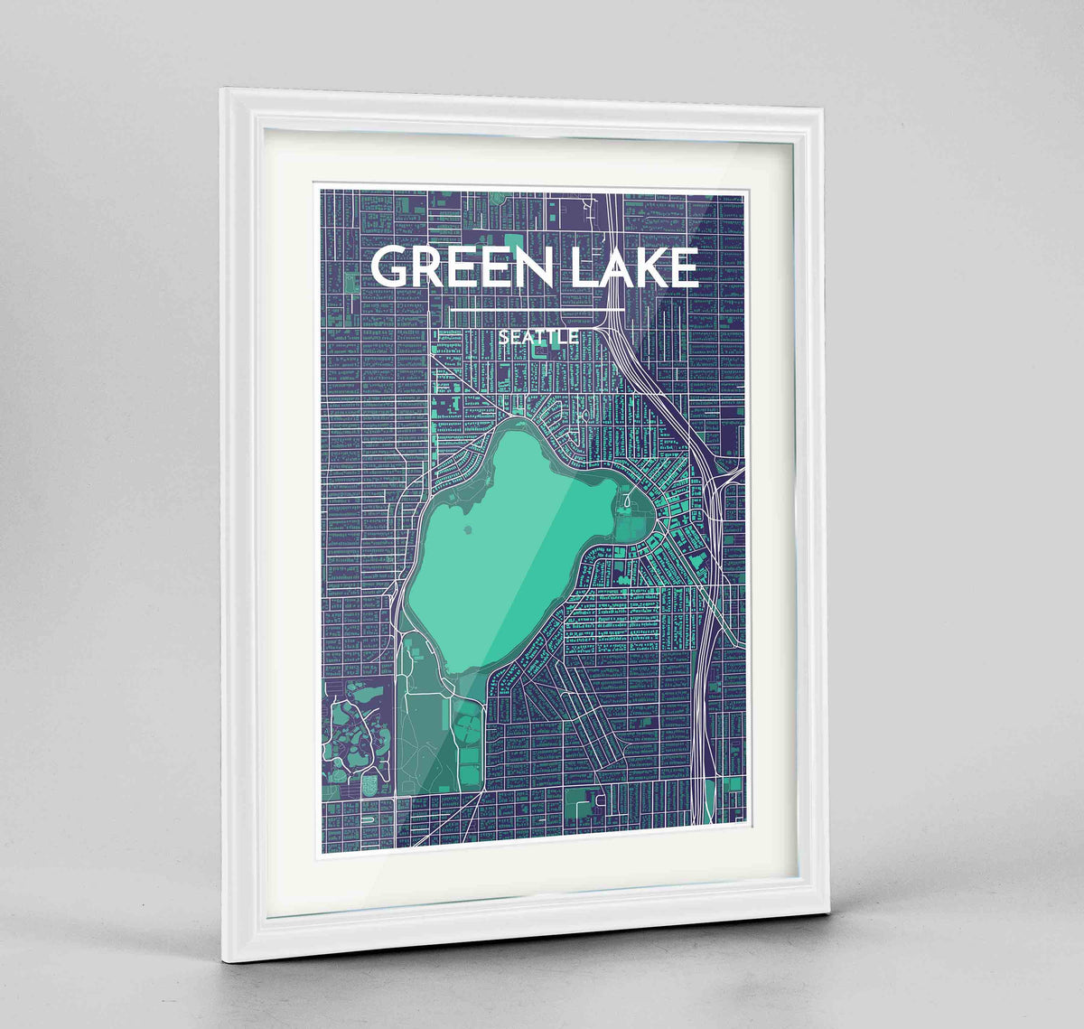 Framed Seattle First Hill Neighbourhood Map Art Print 24x36&quot; Traditional White frame Point Two Design Group