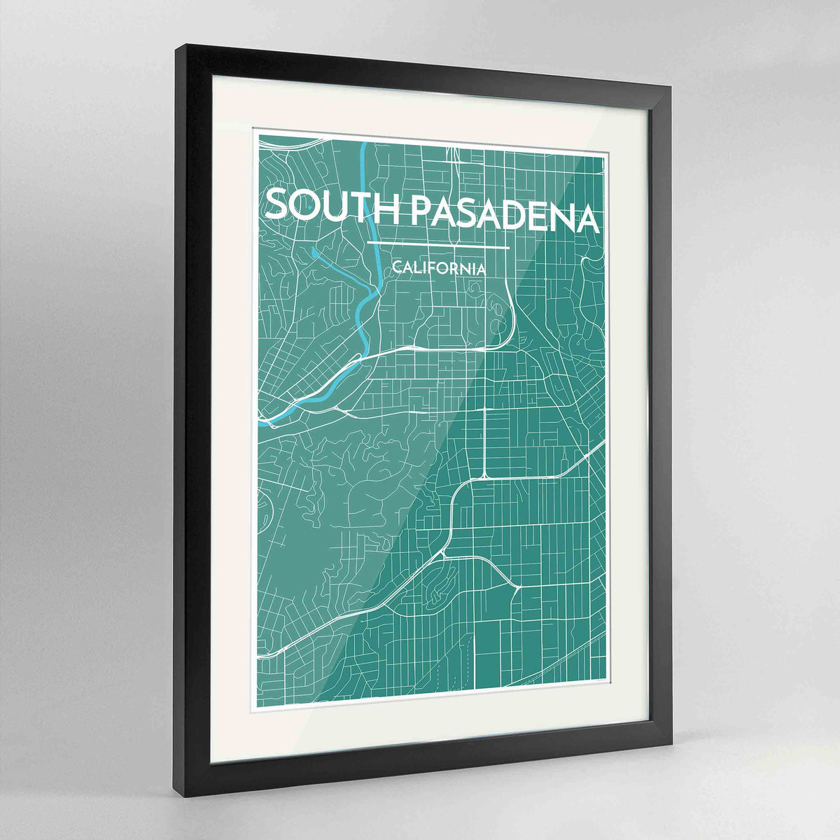 Framed South Pasadena Map Art Print 24x36&quot; Contemporary Black frame Point Two Design Group