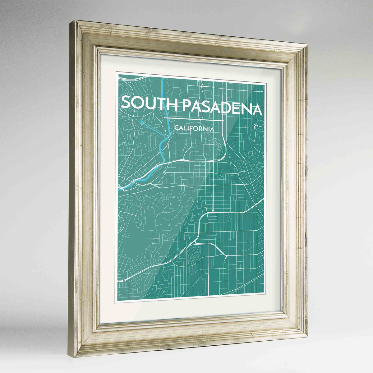 Framed South Pasadena Map Art Print 24x36&quot; Champagne frame Point Two Design Group