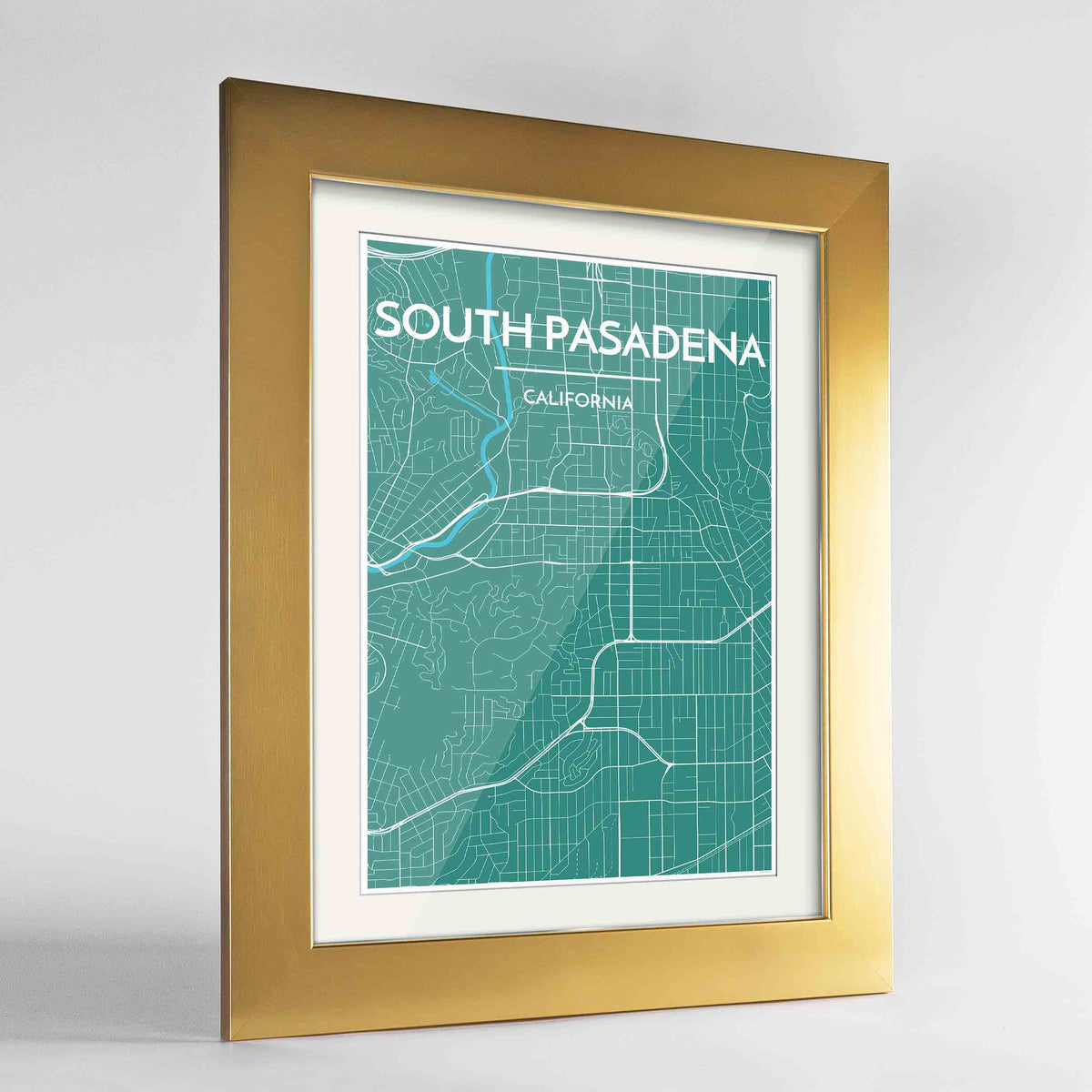 Framed South Pasadena Map Art Print 24x36&quot; Gold frame Point Two Design Group