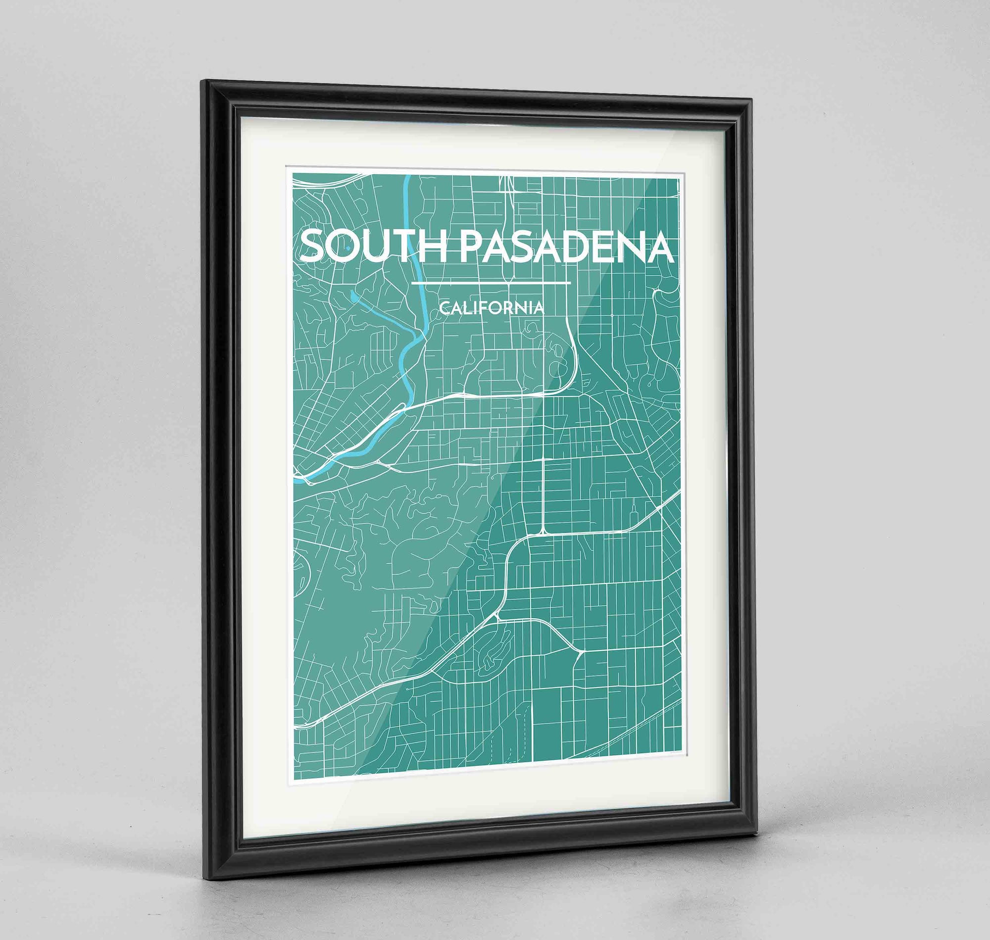 Framed South Pasadena Map Art Print 24x36" Traditional Black frame Point Two Design Group