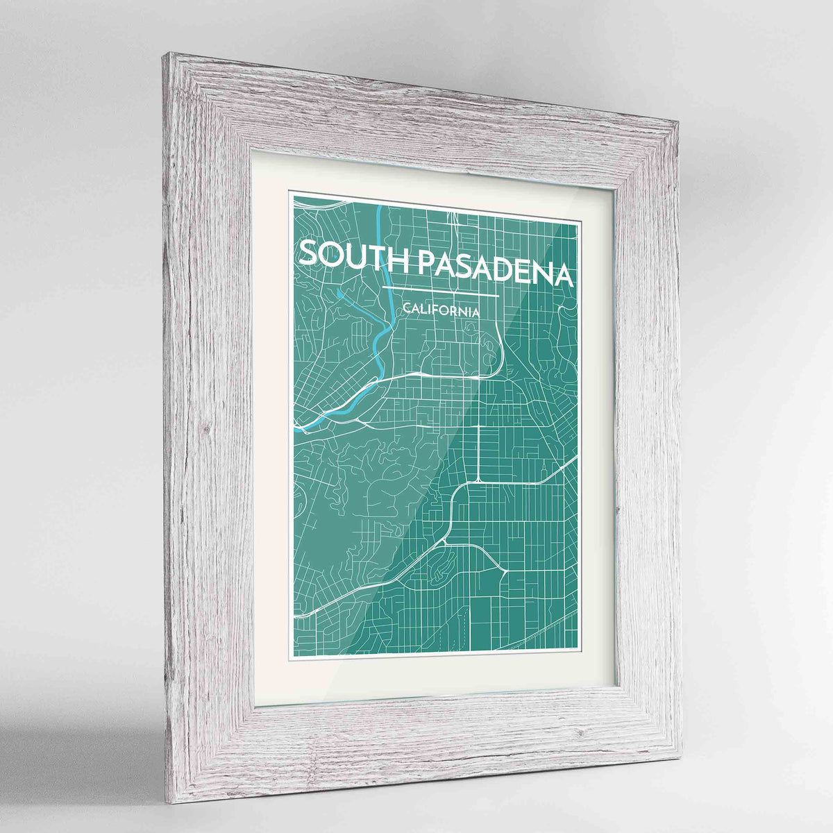 Framed South Pasadena Map Art Print 24x36&quot; Western White frame Point Two Design Group