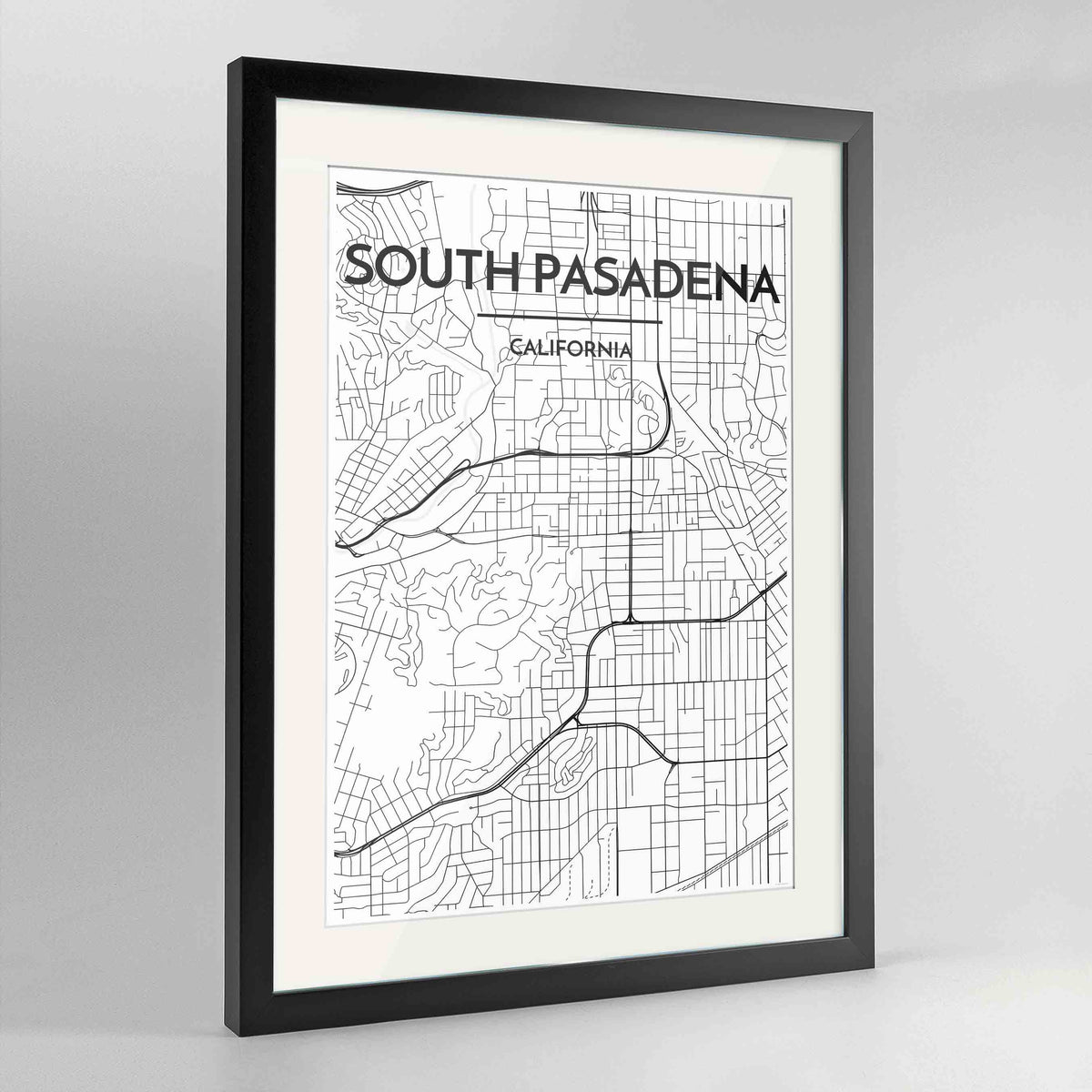 Framed South Pasadena Map Art Print 24x36&quot; Contemporary Black frame Point Two Design Group