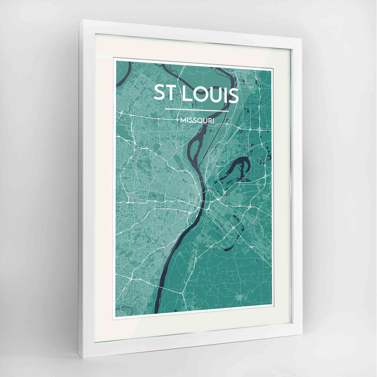Framed St Louis Map Art Print 24x36&quot; Contemporary White frame Point Two Design Group