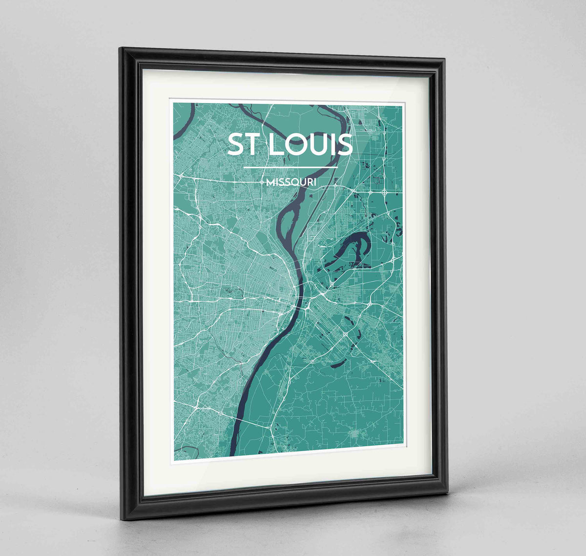 Framed St Louis Map Art Print 24x36&quot; Traditional Black frame Point Two Design Group