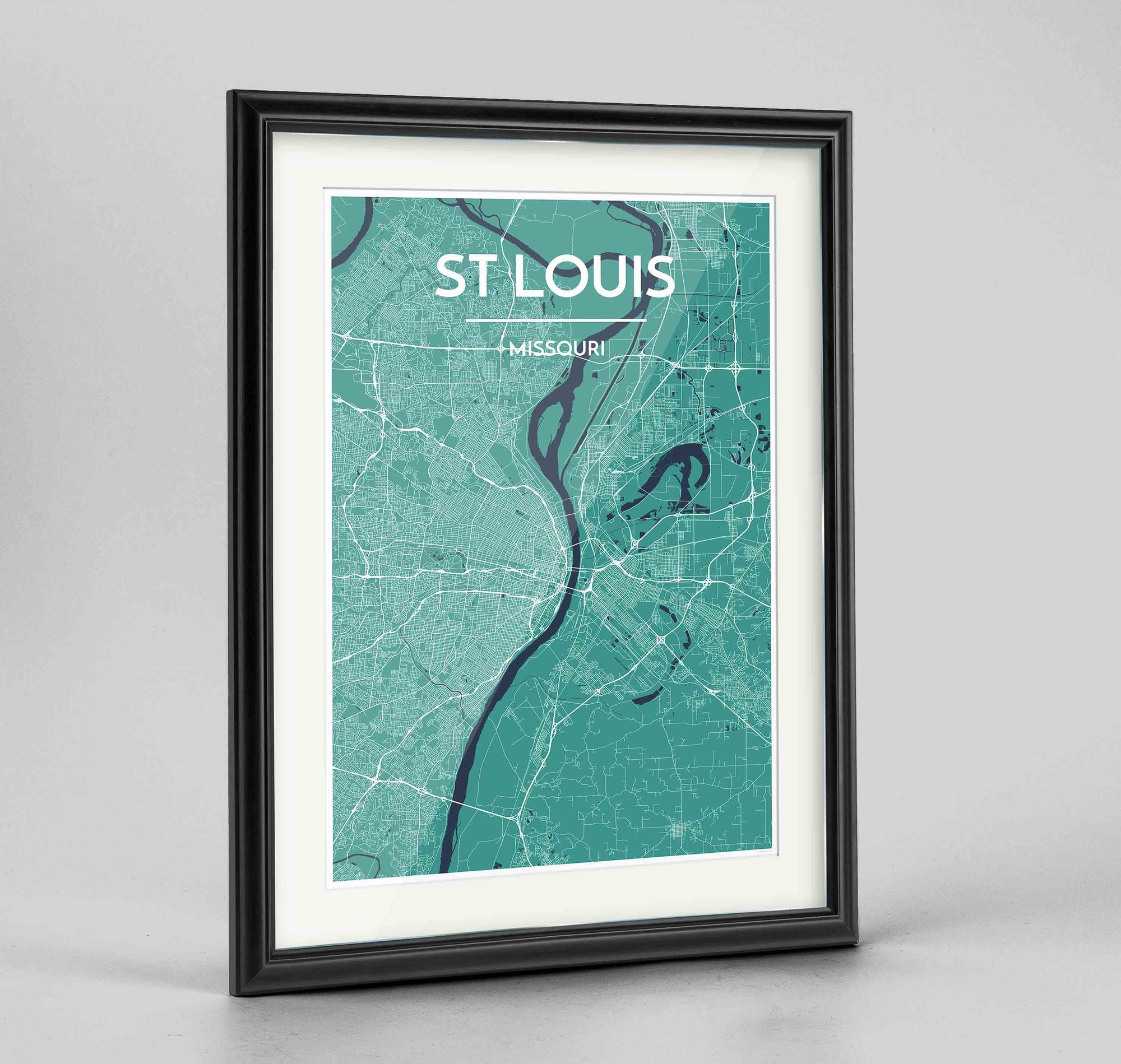 Framed St Louis Map Art Print 24x36" Traditional Black frame Point Two Design Group