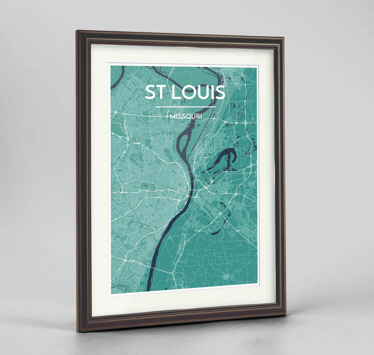 Framed St Louis Map Art Print 24x36&quot; Traditional Walnut frame Point Two Design Group