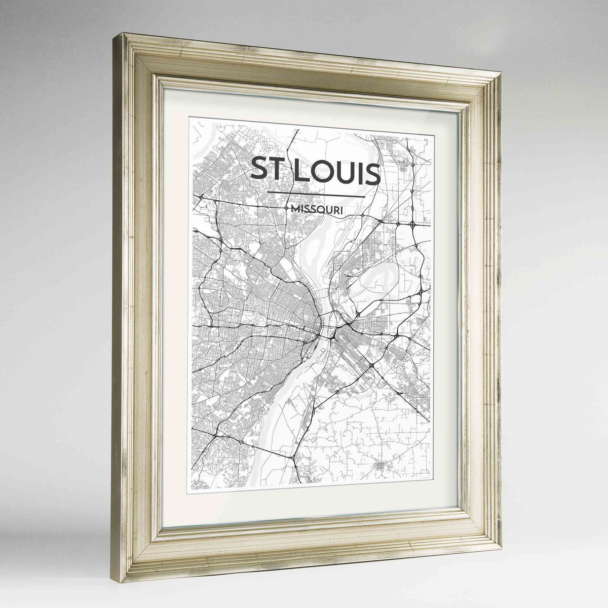 Framed St Louis Map Art Print 24x36&quot; Champagne frame Point Two Design Group