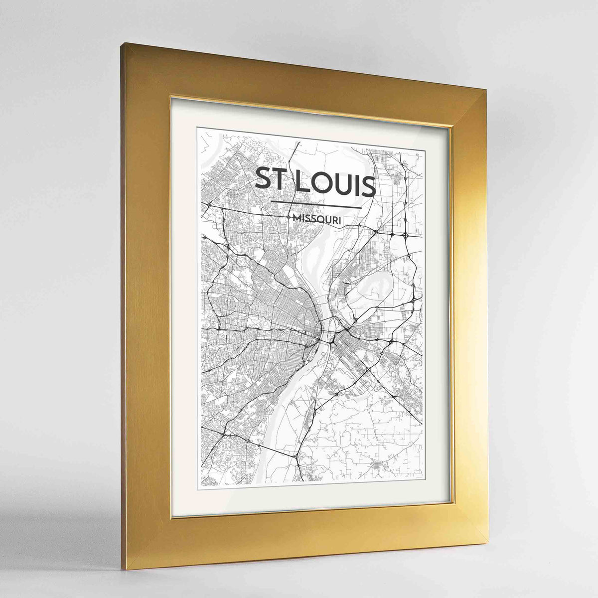 Framed St Louis Map Art Print 24x36&quot; Gold frame Point Two Design Group
