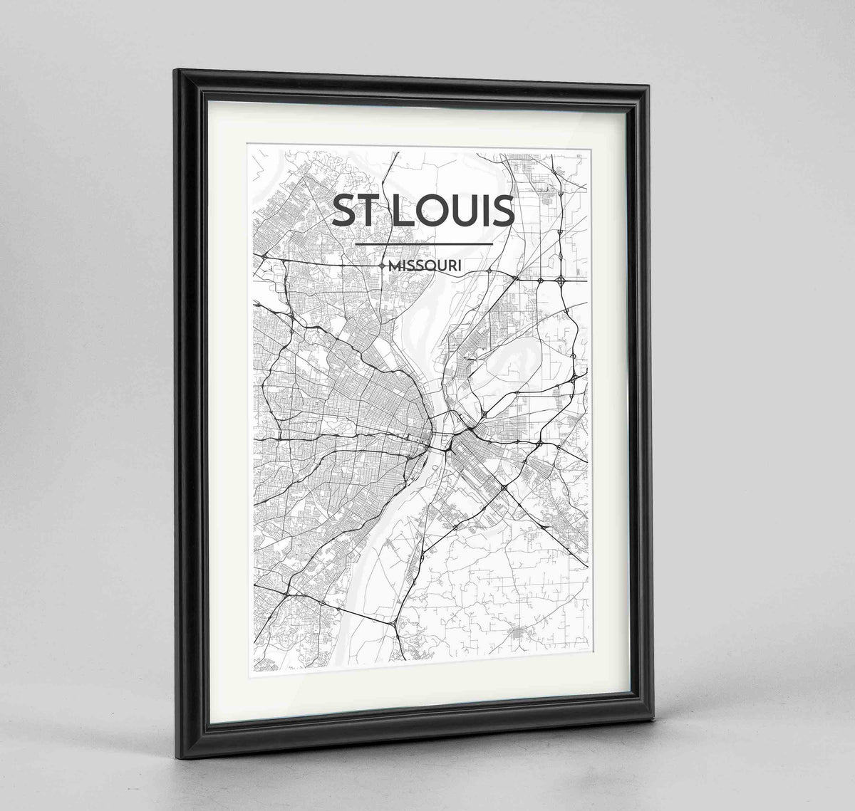 Framed St Louis Map Art Print 24x36&quot; Traditional Black frame Point Two Design Group