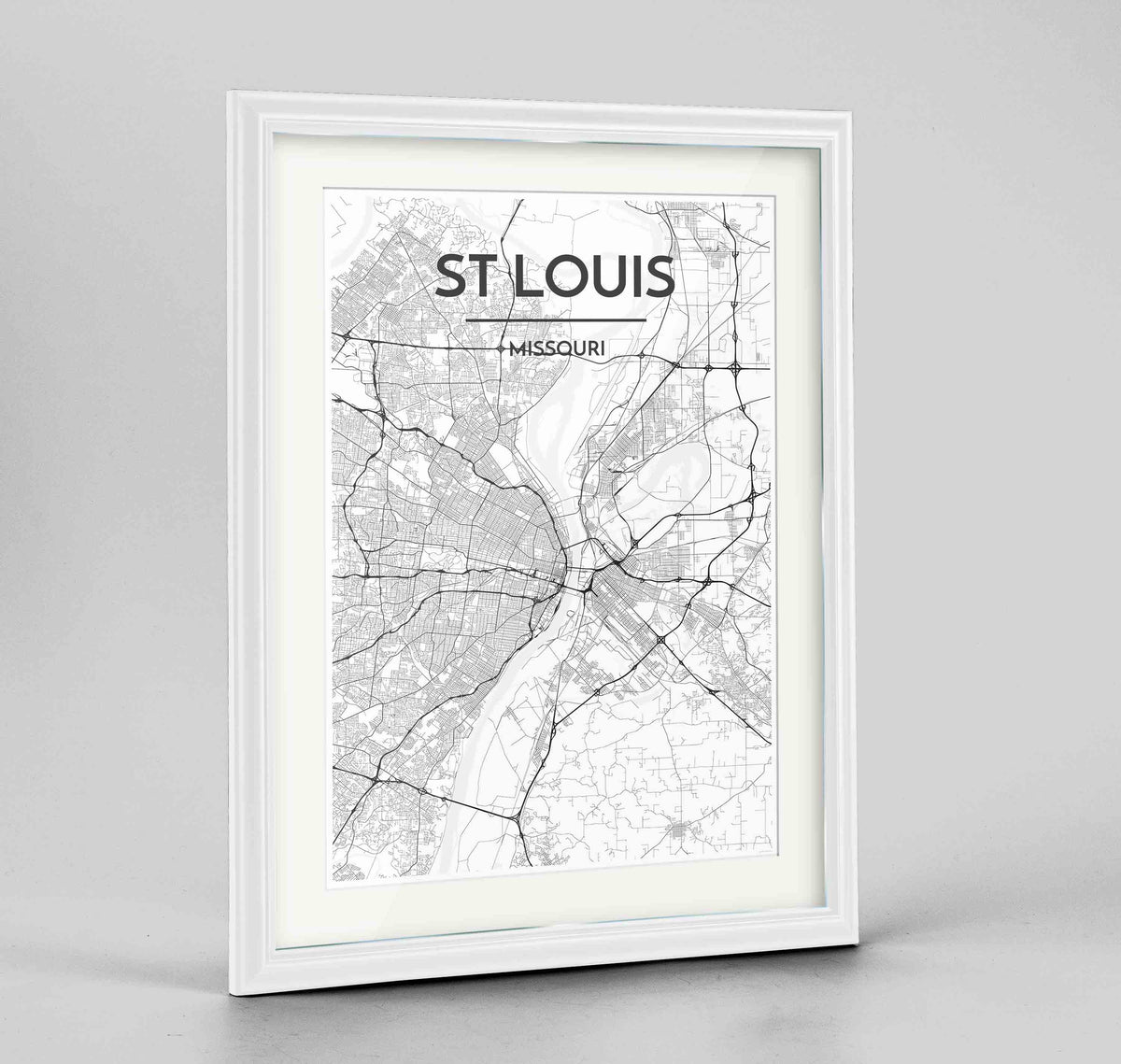 Framed St Louis Map Art Print 24x36&quot; Traditional White frame Point Two Design Group