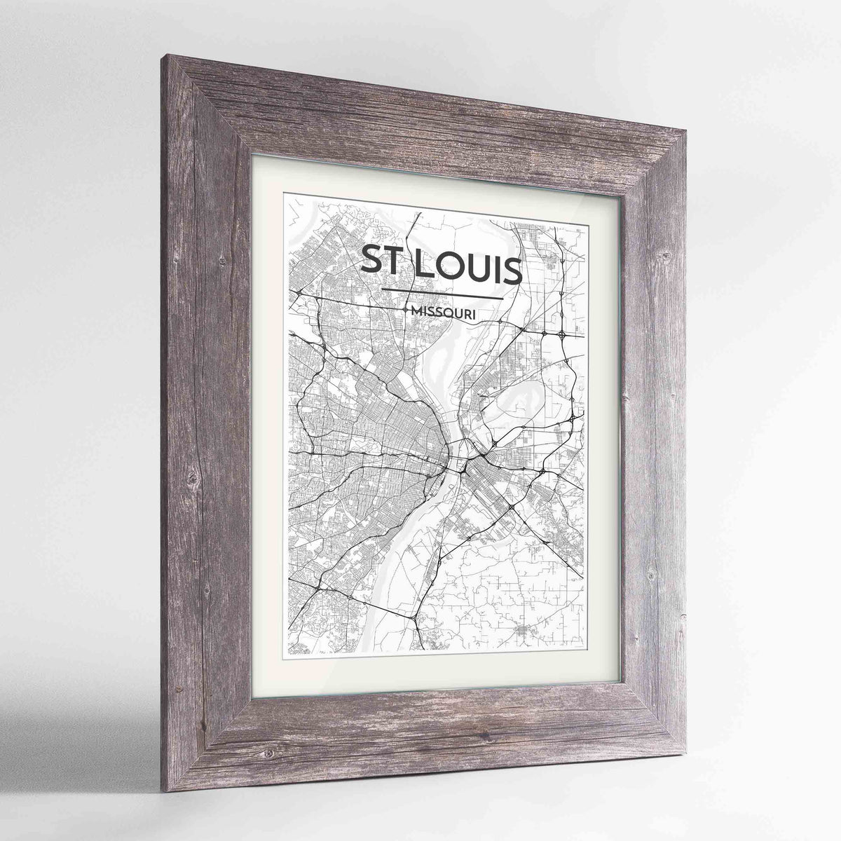 Framed St Louis Map Art Print 24x36&quot; Western Grey frame Point Two Design Group