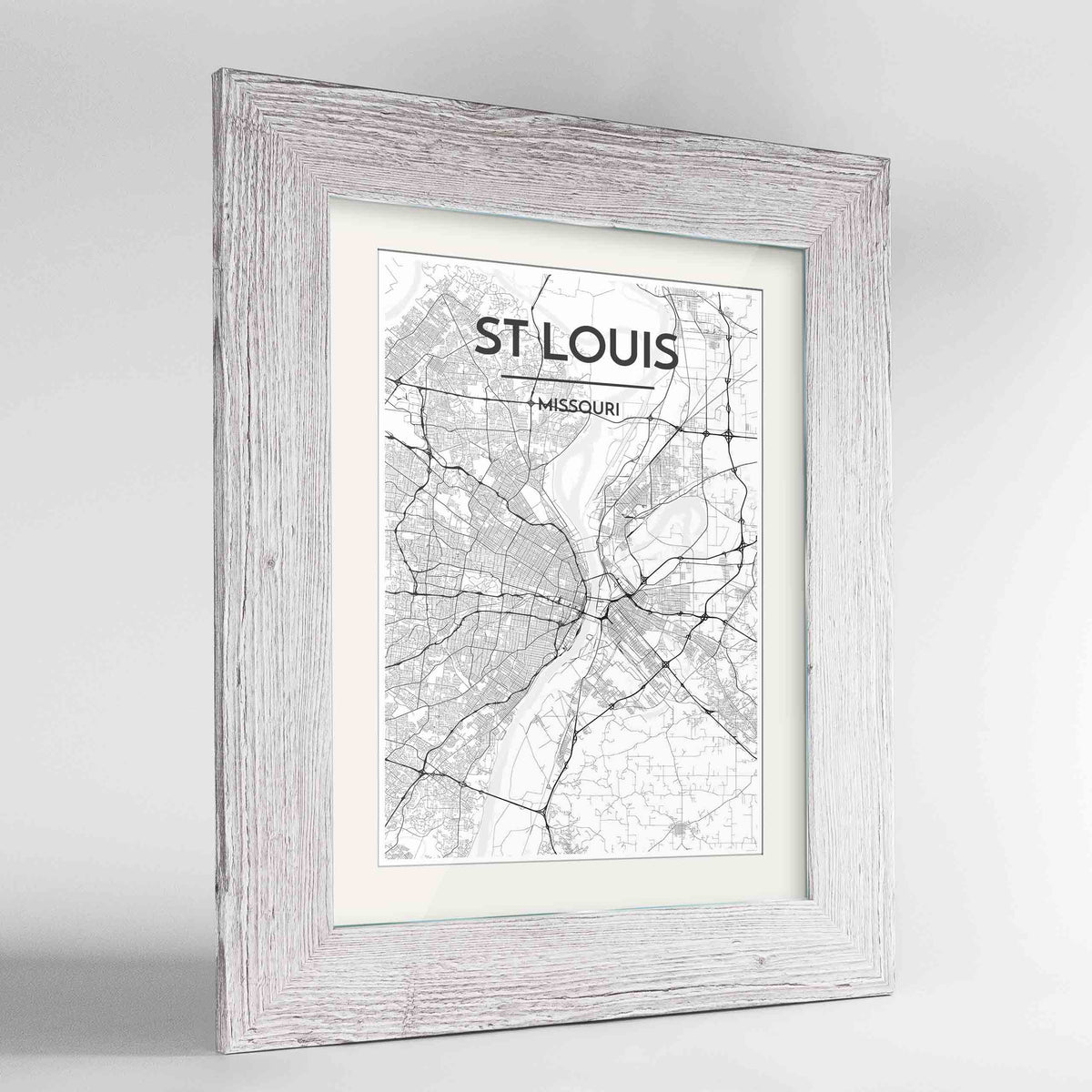 Framed St Louis Map Art Print 24x36&quot; Western White frame Point Two Design Group