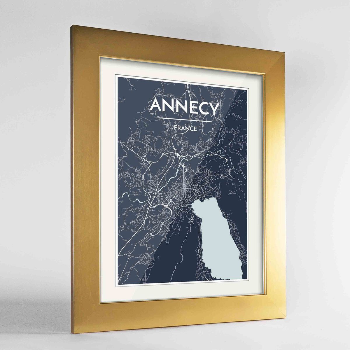 Framed Annecy Map Art Print 24x36&quot; Gold frame Point Two Design Group