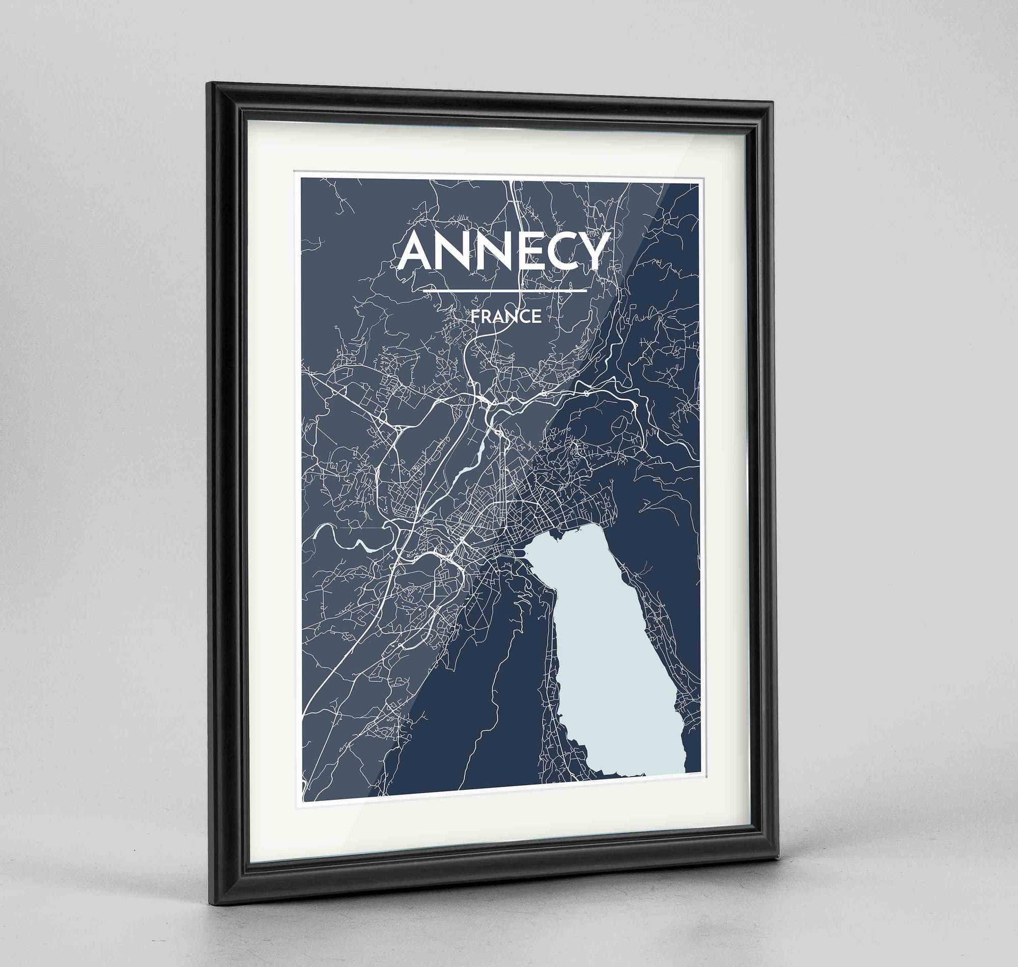 Framed Annecy Map Art Print 24x36" Traditional Black frame Point Two Design Group