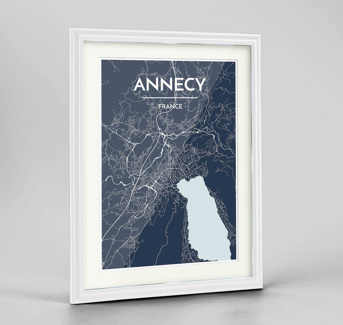 Framed Annecy Map Art Print 24x36&quot; Traditional White frame Point Two Design Group